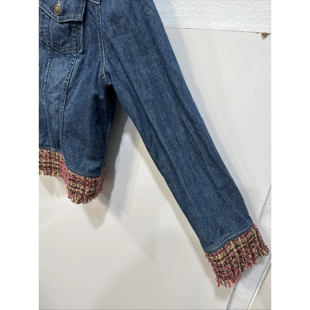 Liz Claiborne Jacket Womens XL Boho Jean Jacket Hippie Colorful Accents Fringe - Picture 10 of 16